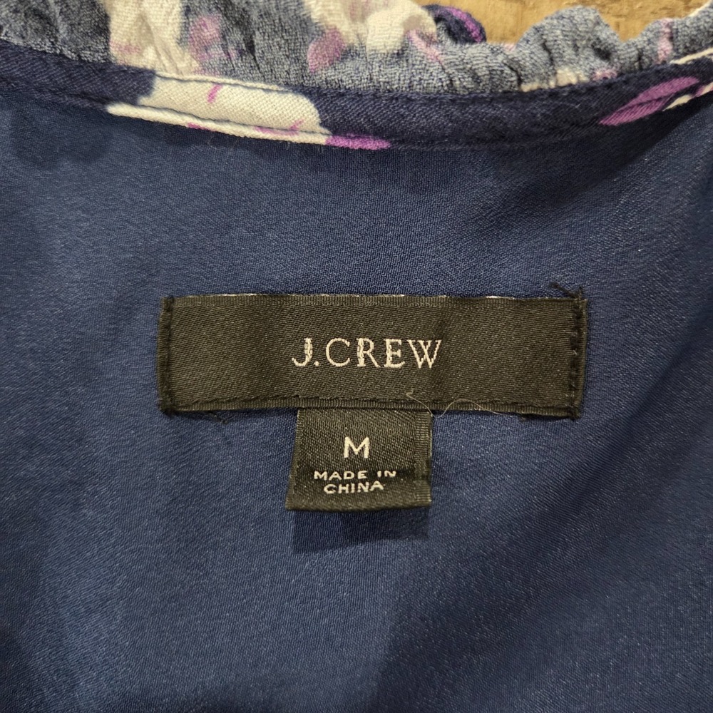 J.Crew Navy Blue/White/Purple Tie-Neck Tiered Dress Scattered Peony Print Medium - Picture 3 of 7